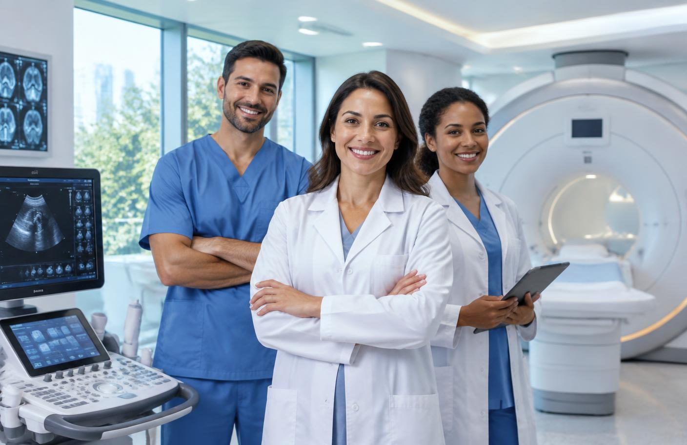 Equipe de profissionais da medicina diagnóstica